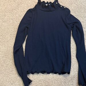 Girls Janie and Jack Navy Ribbed Turtleneck Sweater with Gold Buttons size 8